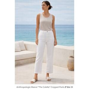 Anthropologie Maeve The Colette Cropped Pants White High Rise Straight Leg W 29